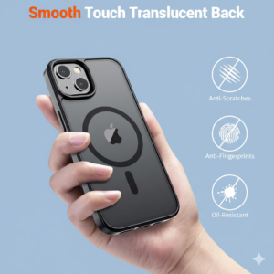 Home supfine magnetic for iphone 14 case & iphone 13 case (compatible with magsafe)(military grade drop protection) translucent matte shockproof phone cover,black